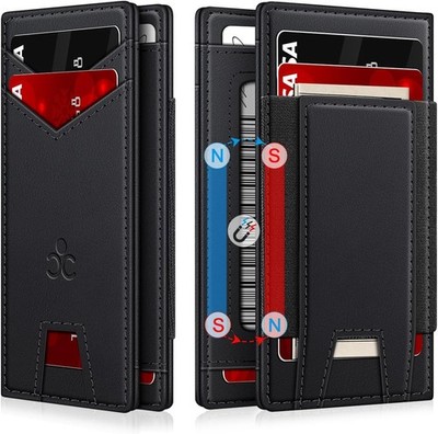 Wallet for Men Slim Leather Wallets 9-13 Cards, RFID Blocking Thin Black 