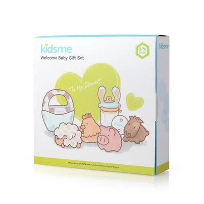 Kidsme Welcome Baby Gift Set (Bath Farm Animals) Soother, Food Feeder, Toys Gift