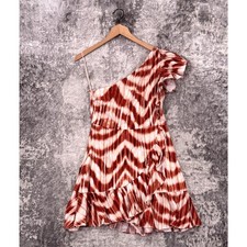 Banana Republic Dress 4 Womens 100% Linen Crinkle One Shoulder Ruffle Orange