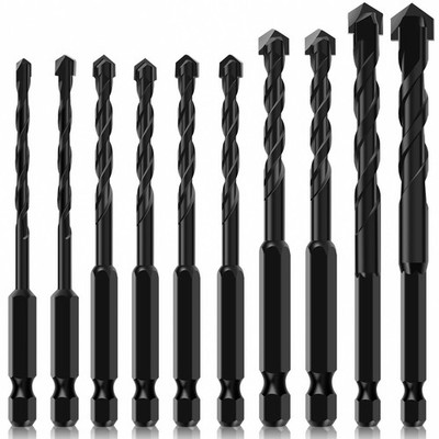 10-Piece Masonry Drill Bit Set (4 0.47 in) with Hex Shank   High-Speed Steel