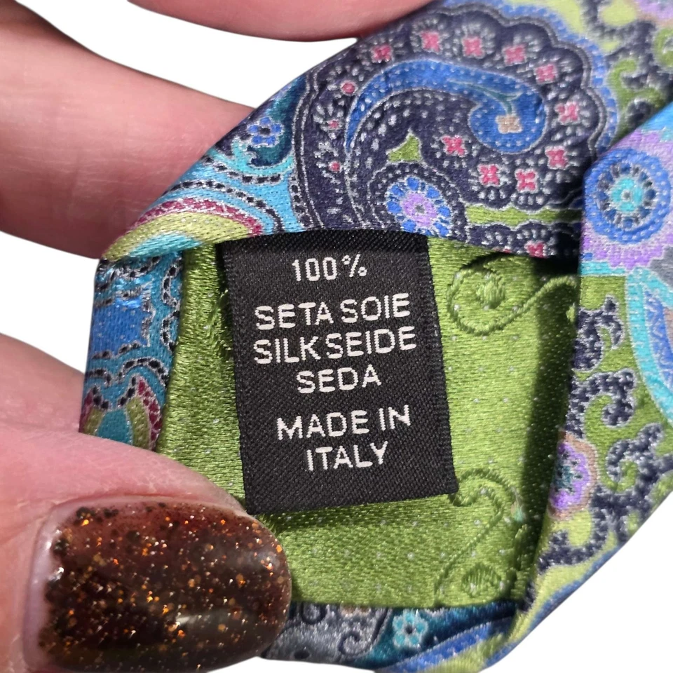 Corbata de seda Ermenegildo Zegna Quindici #160 para hombre cachemira azul púrpura verde lujo Foto 3 de 4