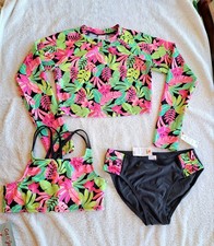 Girls Sz L 10/12 Cat  Jack Tropical 3 Pc Swim Rash Guard, Bikini  Tankini NWT