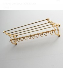 Wall Mounted Rack Brass Plating Train Luggage Bathroom rack Shelf Hooks Coatrack