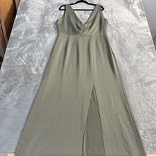 BHLDN Dress Womens 16 Green V Neck Sleeveless Maxi Front Slit Bridesmaid Formal