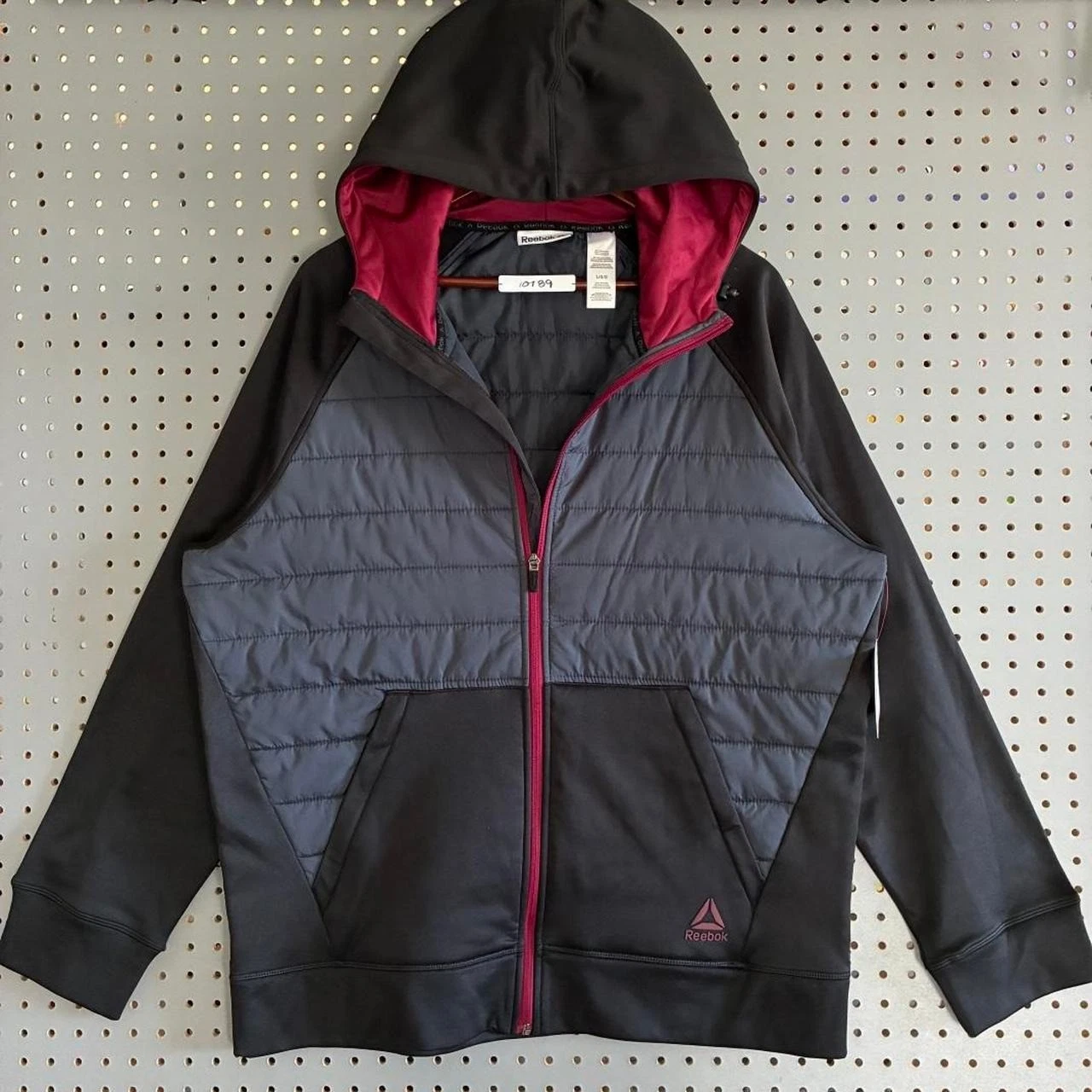 Reebok Mens Hybrid Puffer Jacket Hooded Zip Up Ebony Black REM214JK01021 Size L - product detail image 1