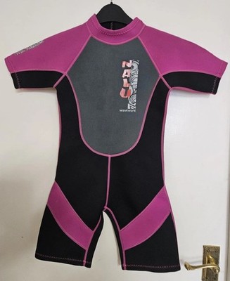 Girl's Shorty Wetsuit Size 28'' Chest Black Pink Neoprene Surf Swim Dive Suit