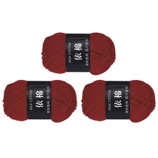 3Pcs Cotton Yarn Knitting Yarn Crochet Yarn (87.5Yard x 2.5mm, Wine Red)