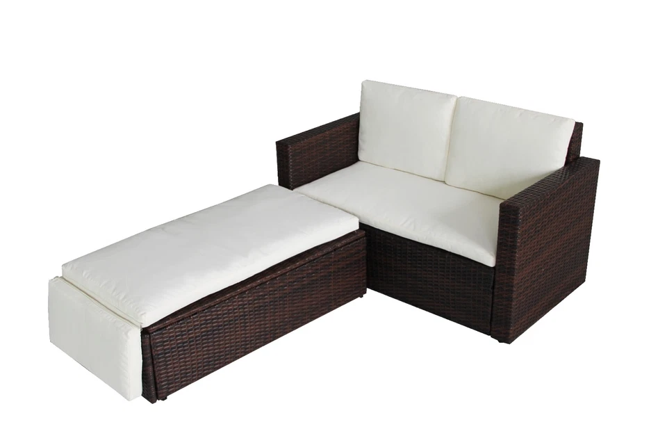 EVRE Brown 2 Seat Rattan Garden Furniture Patio Outdoor Sofa Set Daybed Sun