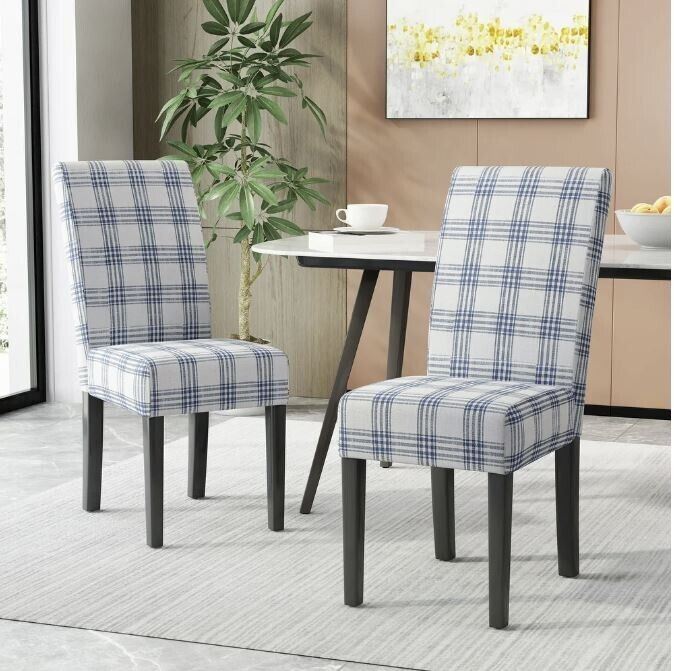 Portable Upholstered Parson Kitchen Dining Chairs Set of 2 Blue Beige Arm Less eBay