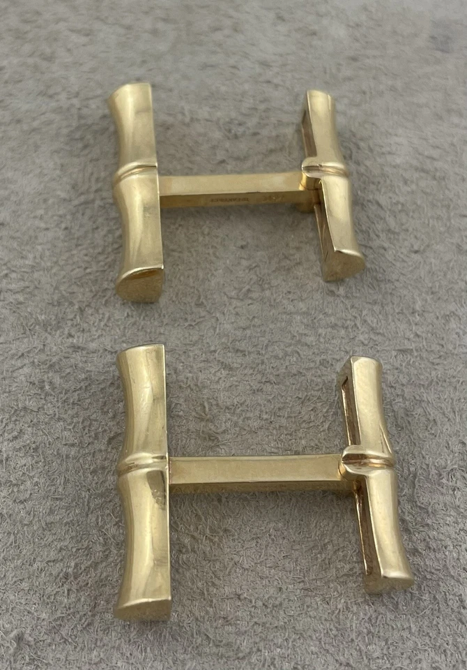 Золотые бамбуковые запонки Tiffany & Co 14 карат - 7/8 дюйма - Изображение 2 из 4