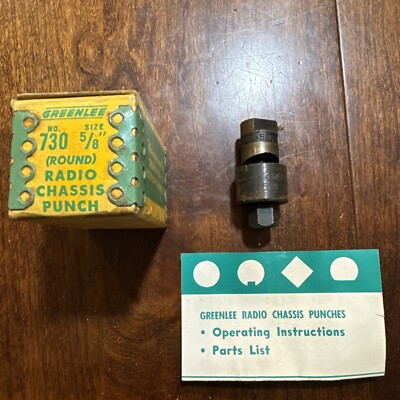 Greenlee 5/8  Radio Chassis Punch knockout No. 730 Made in U.S.A. Original Box