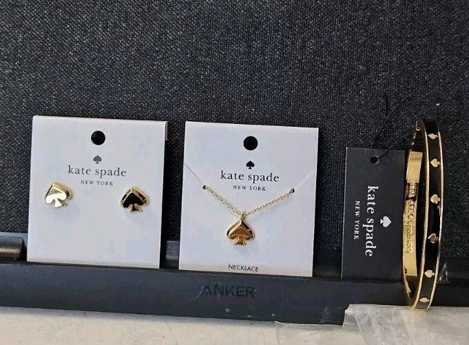 Kate Spade Studs Pendant Gold T With Black G Enamel Bangle Bracelet Set