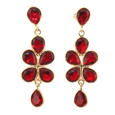 Designer Pear Leaf Multi-Color Hydro Quartz Gold Plated Fashion Gemstone Earring