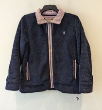 Tayberry Ladies Teddy Fleece Zip Up Jacket Size Medium Navy And Lilac Pockets Gc