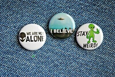 Alien UFO Buttons X10 Pins 1.25" I believe we are not alone 