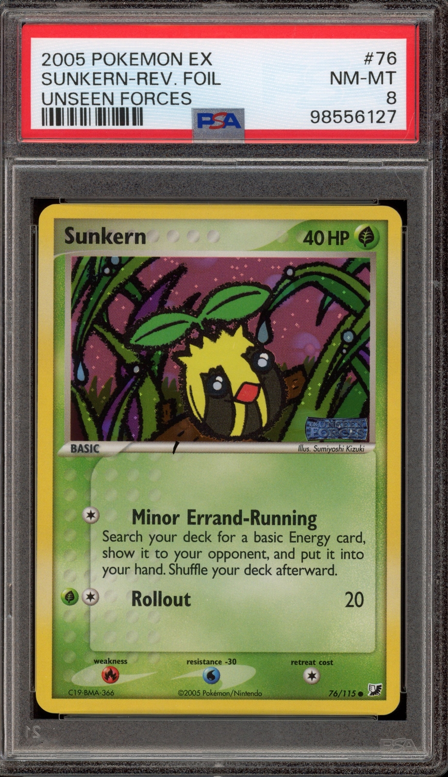 Pokemon Sunkern EX Unseen Forces Reverse Holo #76 PSA 8