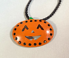 Pumpkin Pendant Black 18 Cord Black Rhinestones Halloween Handcrafted NEW