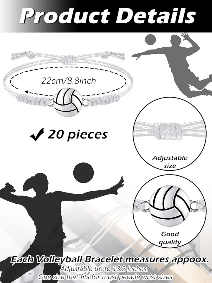 Jadive 20 Pieces Volleyball Bracelets Adjustable Volleyball Charm