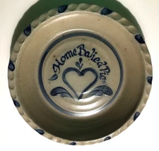 Rowe Pottery Works Pie Plate  "Home Baked Pie"  Blue Heart Salt Glazed - 10"
