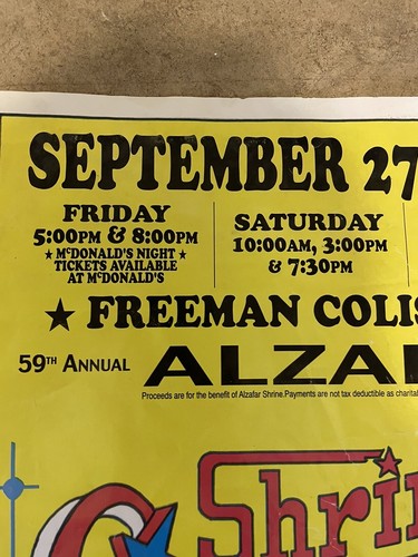 Vintage 2001 Alzarfar Shrine Circus Poster 59th Annual 14x22 San Antonio TX - Picture 5 of 9