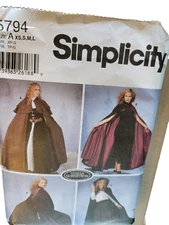 Simplicity  # 5794 Woman's Cape Lined , with hood Size A xs,s,m,l, 3 Styles