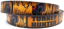 TURKEY HUNTER WESTERN GOBBLER EMBOSSED COWHIDE LEATHER BELT USA MADE