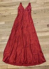Victorias Secret 100 Silk Red Spaghetti Strap Y2K Slip Dress Nightgown Beaded