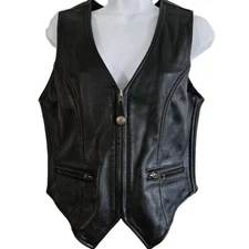 XPERT Performance Gear Womens Leather Motorcycle Vest S EUC Black Rocker Chic