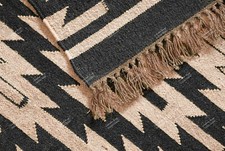 Indian Handwoven Kilim Wool Jute Rug, Multicolor Décor Rug, Fringes Jute Rug