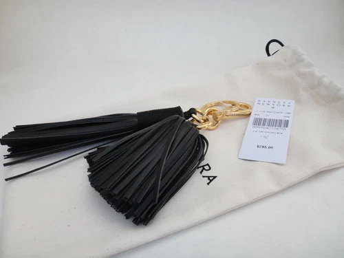 Altuzarra GHIANDA Tasseled Key Ring, Black Leather, Gold Tone Hardware, NWT