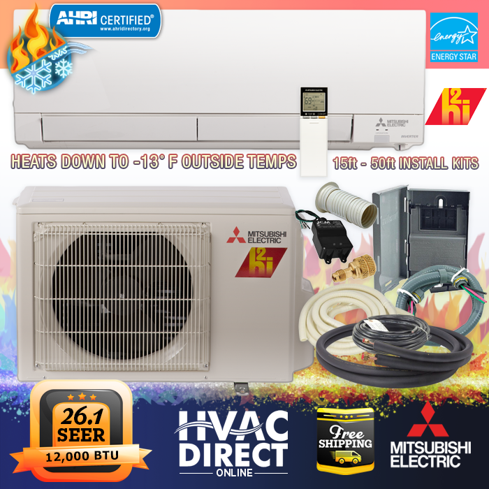 12,000 BTU 26.1 SEER Mitsubishi Mini Split H2i Hyper Heat Single Zone  MZ-FS12NA | eBay