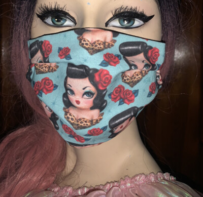 Facemask Pin Up Retro Facemask Rockabilly Girl Cotton Facemask Cheetah Print
