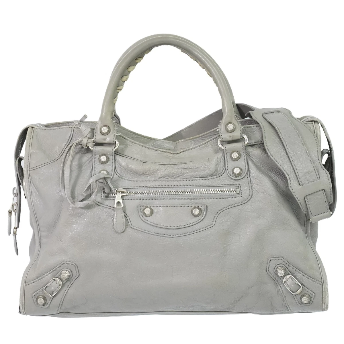 BALENCIAGA Giant City 281770 Leather 2way Shoulder Handbag Gray