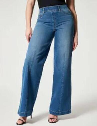 Pantaloni lunghi donna taglie forti elasticizzati vita larga jeans denim - Foto 12 di 18