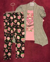 Supergirl Dc Comics Pants Set Sz 6-6x Pink Knit Top W Black Pants & Roses Supergirl Dc Comics Pants Set Sz 6-6x Pink Knit Top W Black Pants & Roses