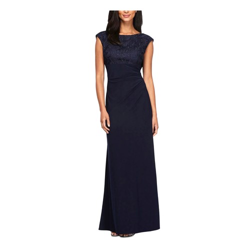 Alex Evenings L98003 Womens Navy Zippered Lace Floral Cap Waist Dress Size 4 - 第 1/2 張圖片