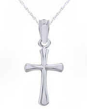 14K White Gold Small Cross Pendant Necklace For Children's