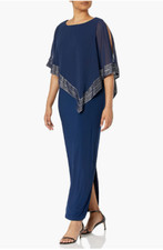 S.L. Fashions Women's Plus Size Long Cold Shoulder Popover Cape Dress, 22W