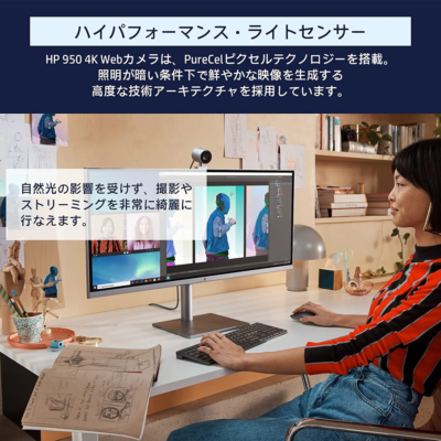 HP Webcam 950 4K Webcam Webcam UHD 103° Viewing Angle with Privacy