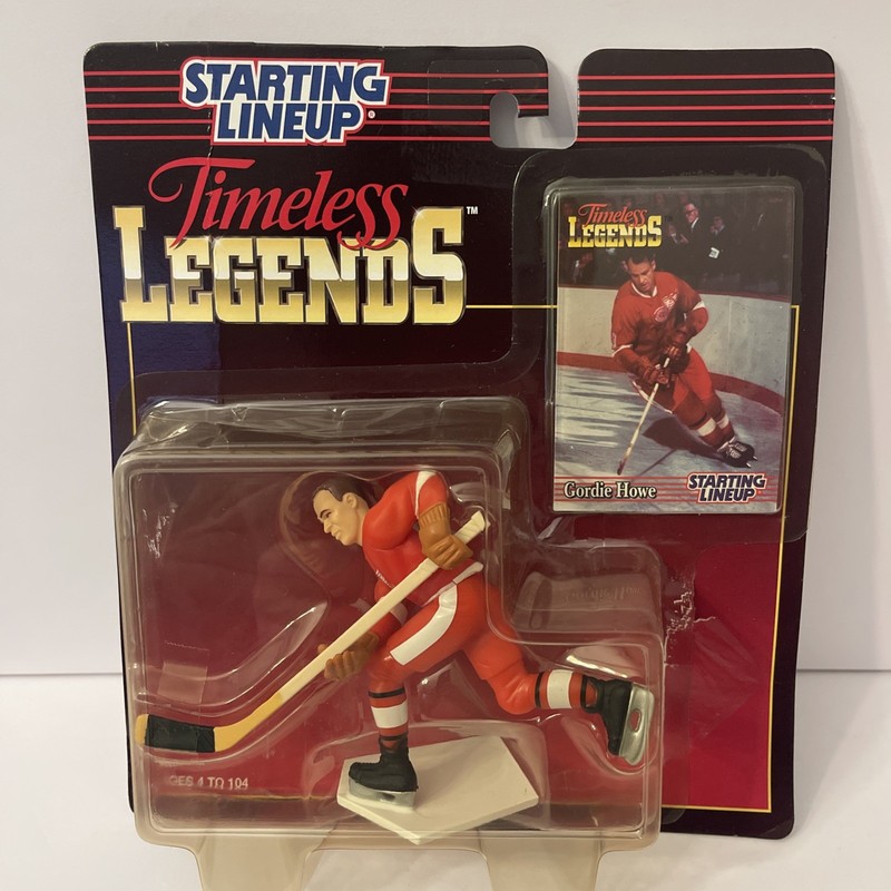 Vintage Starting Lineup Timeless Legends Gordie Howe Figurine and Hockey Card 