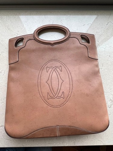 Cartier Marcello Handbag Authentic Beige Cowhide Leather with Perforated 2C Logo