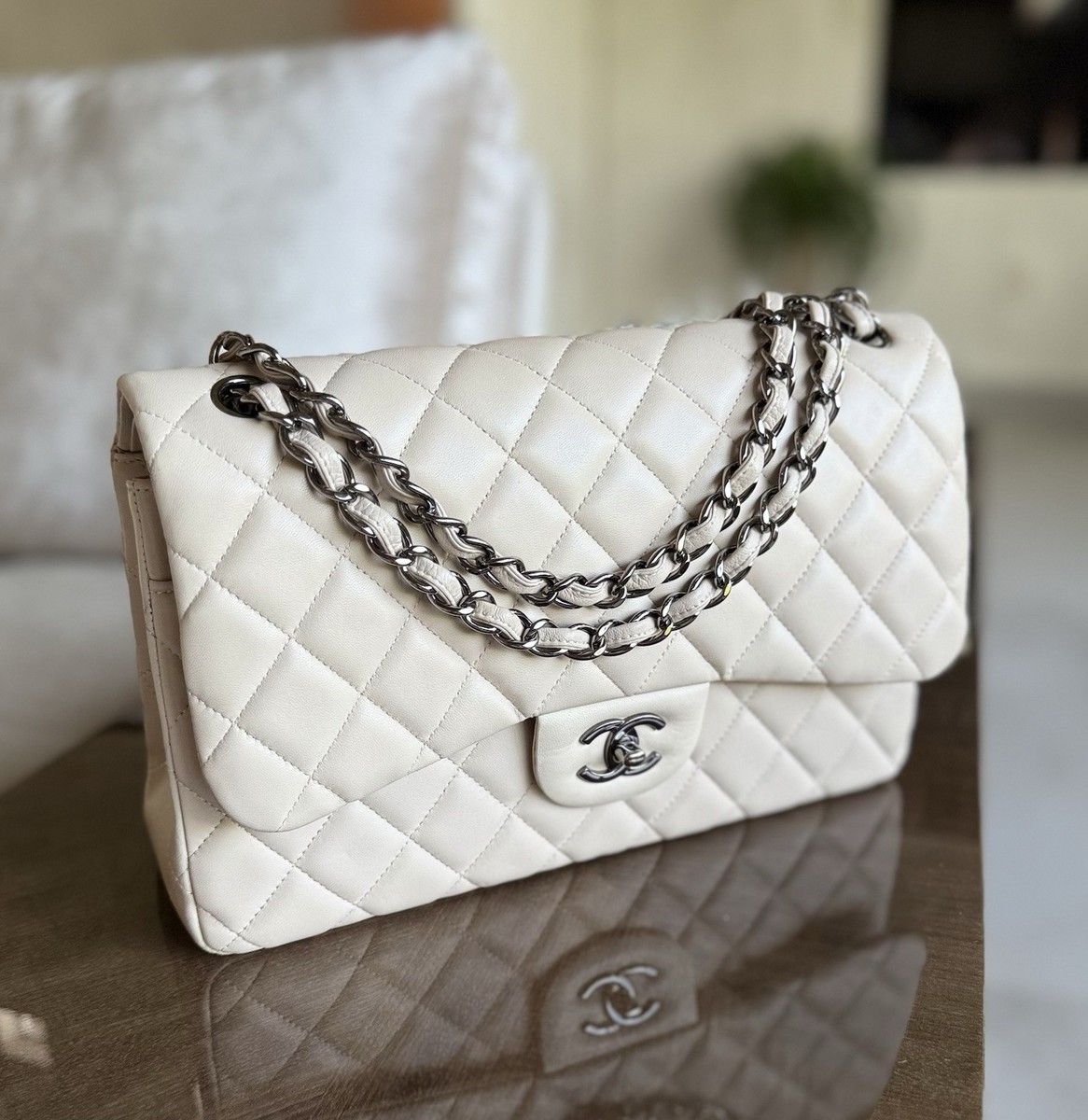 Classic Handbag Chanel Jumbo Flap Caviar Chanel Jumbo White Caviar