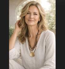 J. Jill Layered Beaded Necklace Hammered Gold Tone Pendant Cord Adjustable Boho