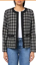 Kasper Women's Black/White Plaid Open Front Blazer Jacket Coat Petite Size 18W