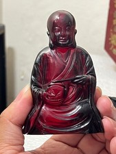 Vintage Chinese 1920s Red blood Amber Bakelite colored Handcrafted Buddha/Monk