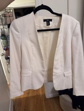 H M Ivory Blazer Women's US 10 Notch Lapel Single-Breasted Long Sleeve Jacket