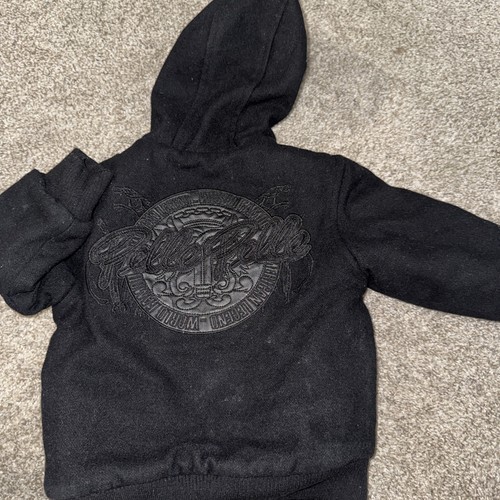 Pelle Pelle Boys 2T Black Wool Blend 2013Jacket Faux Fur Hood Padded Embellished