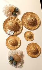 Lot of 7 Mini Straw Hats Woven Craft asst. size Doll Hats  Vintage Style Decor