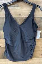 Lands' End Tankini Top Womens Black V Neck Shirred Underwire Swimwear Size 8