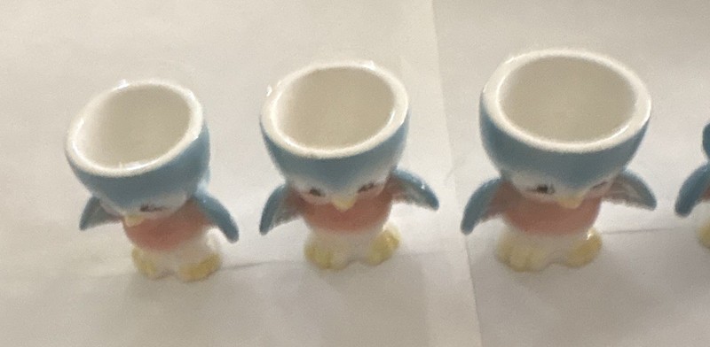 Bluebird Set of 4 Egg Cups. Vintage. Hand Painted. Made In Japan . Nice Shape